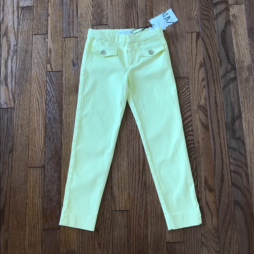 NWT Zara Girls yellow fitted stretch skinny pants 8